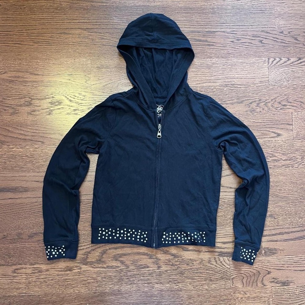 Y2K Justice Black Studded Hem Full Zip Hooded Sweatshirt Small